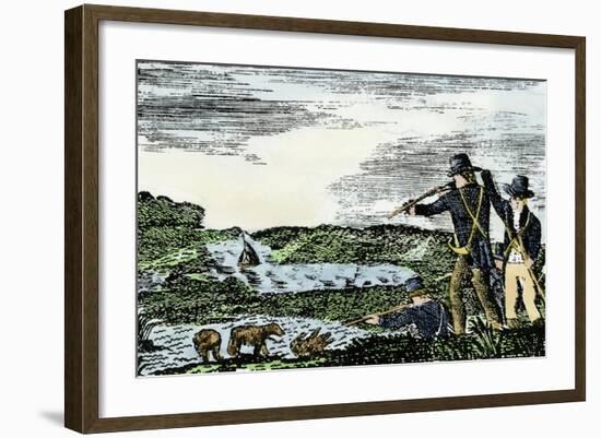 Lewis and Clark Shoot a Grizzly Bear during Their Exploration of Louisiana Territory-null-Framed Giclee Print