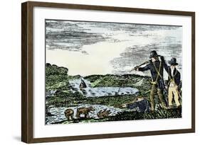 Lewis and Clark Shoot a Grizzly Bear during Their Exploration of Louisiana Territory-null-Framed Giclee Print