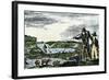 Lewis and Clark Shoot a Grizzly Bear during Their Exploration of Louisiana Territory-null-Framed Giclee Print