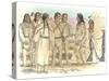 Lewis, Clark, and Sacagawea Meeting a Group of Four Indians in Front of a Mat Lodge-Roger Cooke-Stretched Canvas