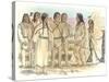 Lewis, Clark, and Sacagawea Meeting a Group of Four Indians in Front of a Mat Lodge-Roger Cooke-Stretched Canvas