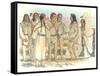 Lewis, Clark, and Sacagawea Meeting a Group of Four Indians in Front of a Mat Lodge-Roger Cooke-Framed Stretched Canvas