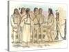 Lewis, Clark, and Sacagawea Meeting a Group of Four Indians in Front of a Mat Lodge-Roger Cooke-Stretched Canvas