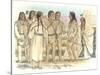 Lewis, Clark, and Sacagawea Meeting a Group of Four Indians in Front of a Mat Lodge-Roger Cooke-Stretched Canvas