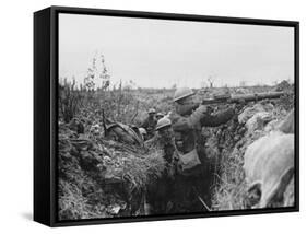 Lewis Gunner on the Firing Step of a Trench, 1916-18-English Photographer-Framed Stretched Canvas