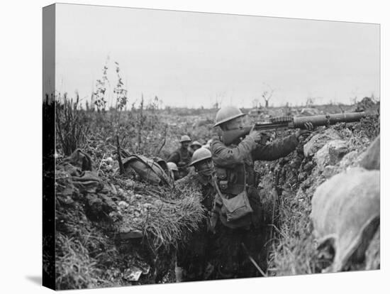 Lewis Gunner on the Firing Step of a Trench, 1916-18-English Photographer-Stretched Canvas