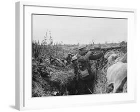 Lewis Gunner on the Firing Step of a Trench, 1916-18-English Photographer-Framed Photographic Print