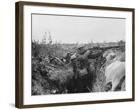 Lewis Gunner on the Firing Step of a Trench, 1916-18-English Photographer-Framed Photographic Print