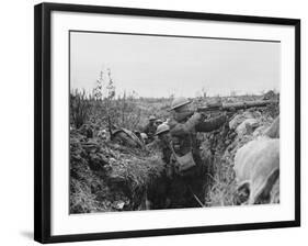 Lewis Gunner on the Firing Step of a Trench, 1916-18-English Photographer-Framed Photographic Print