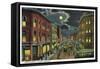 Lewiston, Maine - View of Lisbon Street at Night-Lantern Press-Framed Stretched Canvas