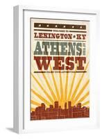 Lexington, Kentucky - Skyline and Sunburst Screenprint Style-Lantern Press-Framed Art Print