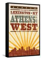 Lexington, Kentucky - Skyline and Sunburst Screenprint Style-Lantern Press-Framed Stretched Canvas