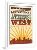 Lexington, Kentucky - Skyline and Sunburst Screenprint Style-Lantern Press-Framed Art Print