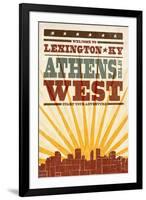 Lexington, Kentucky - Skyline and Sunburst Screenprint Style-Lantern Press-Framed Art Print