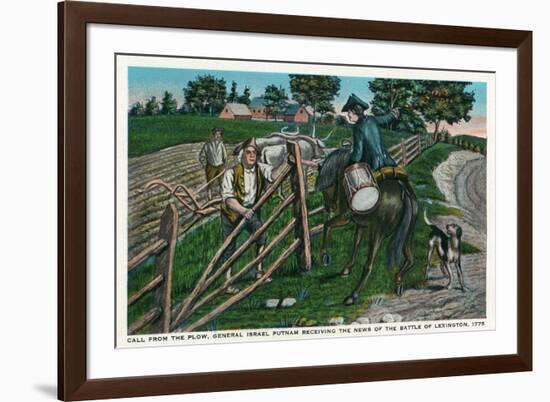 Lexington, MA - Paul Revere Informing Gen. Israel Putnam of the Battle-Lantern Press-Framed Premium Giclee Print