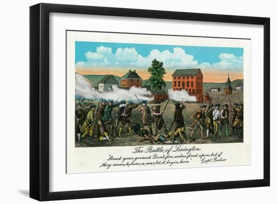 Lexington, MA - Representation of the Battle of Lexington, Capt. Parker Quote-Lantern Press-Framed Art Print