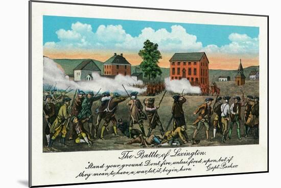 Lexington, MA - Representation of the Battle of Lexington, Capt. Parker Quote-Lantern Press-Mounted Art Print