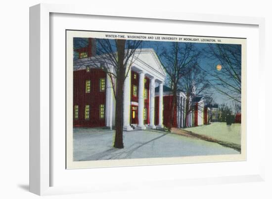 Lexington, VA, Exterior View of Washington, Lee University at Night during Winter-Lantern Press-Framed Art Print