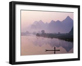 Li River and Limestone Mountains and River,Yangshou, Guangxi Province, China-Steve Vidler-Framed Photographic Print