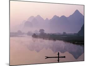 Li River and Limestone Mountains and River,Yangshou, Guangxi Province, China-Steve Vidler-Mounted Photographic Print