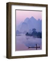 Li River and Limestone Mountains and River,Yangshou, Guangxi Province, China-Steve Vidler-Framed Photographic Print