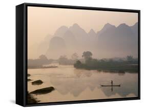 Li River and Limestone Mountains and River,Yangshou, Guangxi Province, China-Steve Vidler-Framed Stretched Canvas