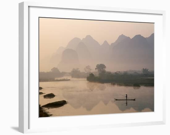 Li River and Limestone Mountains and River,Yangshou, Guangxi Province, China-Steve Vidler-Framed Photographic Print