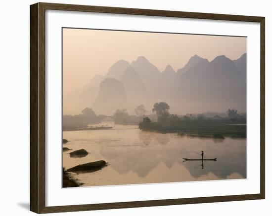 Li River and Limestone Mountains and River,Yangshou, Guangxi Province, China-Steve Vidler-Framed Photographic Print