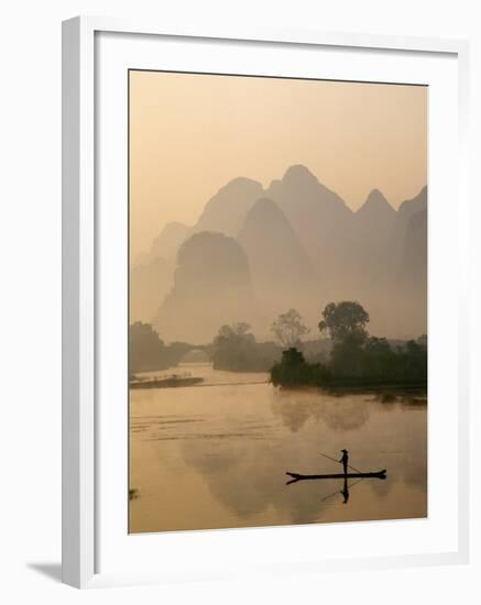 Li River and Limestone Mountains and River,Yangshou, Guangxi Province, China-Steve Vidler-Framed Photographic Print