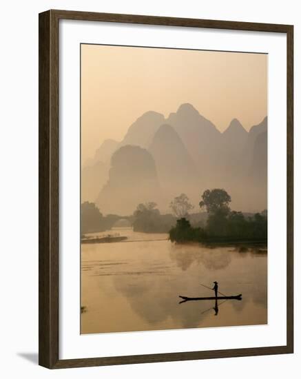 Li River and Limestone Mountains and River,Yangshou, Guangxi Province, China-Steve Vidler-Framed Photographic Print