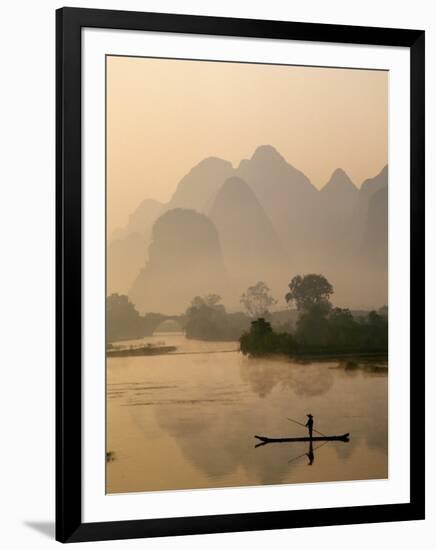 Li River and Limestone Mountains and River,Yangshou, Guangxi Province, China-Steve Vidler-Framed Photographic Print