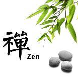 Bamboo Leafs and Zen Stones Isolated on White,The Chinese Word Means Zen.-Liang Zhang-Photographic Print