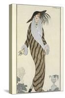 Libeline coat with white fox collar and cuffs-Georges Barbier-Stretched Canvas