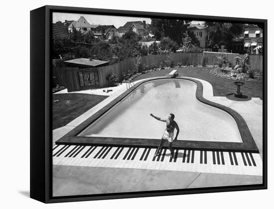 Liberace at the 'Piano' Shaped Pool in His Home-Loomis Dean-Framed Stretched Canvas