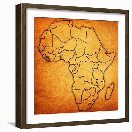 Liberia on Actual Map of Africa-michal812-Framed Art Print