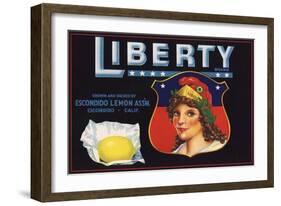 Liberty Brand - Escondido, California - Citrus Crate Label-Lantern Press-Framed Art Print