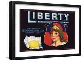 Liberty Brand - Escondido, California - Citrus Crate Label-Lantern Press-Framed Art Print