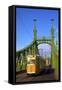 Liberty Bridge and Tram, Budapest, Hungary, Europe-Neil Farrin-Framed Stretched Canvas