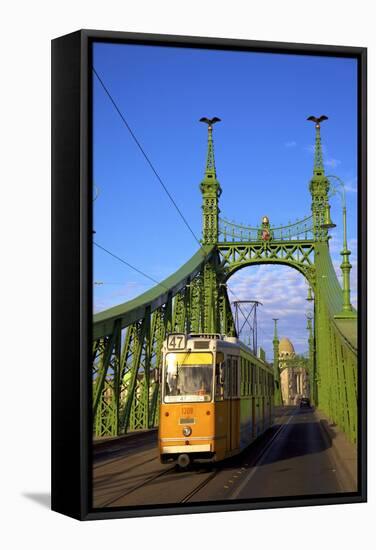 Liberty Bridge and Tram, Budapest, Hungary, Europe-Neil Farrin-Framed Stretched Canvas