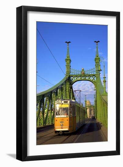 Liberty Bridge and Tram, Budapest, Hungary, Europe-Neil Farrin-Framed Premium Photographic Print