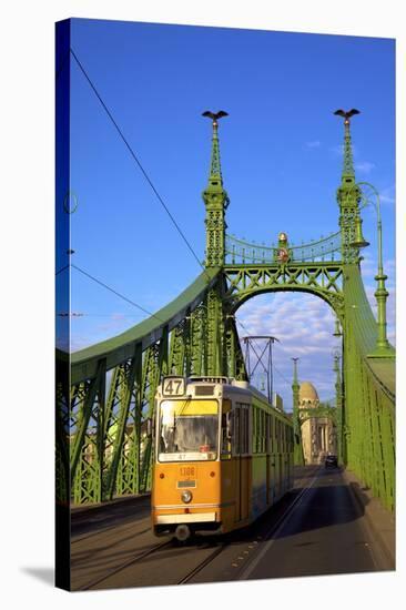 Liberty Bridge and Tram, Budapest, Hungary, Europe-Neil Farrin-Stretched Canvas