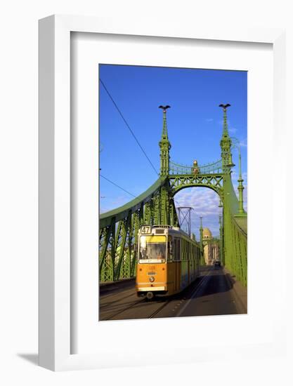 Liberty Bridge and Tram, Budapest, Hungary, Europe-Neil Farrin-Framed Photographic Print