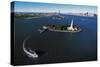 Liberty Island with Ellis Island and Manhattan in the Background, New York, United States.-null-Stretched Canvas