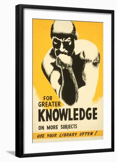 Library Poster with the Thinker-null-Framed Art Print