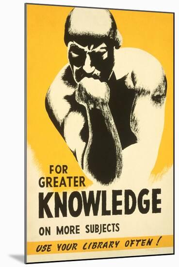 Library Poster with the Thinker-null-Mounted Art Print