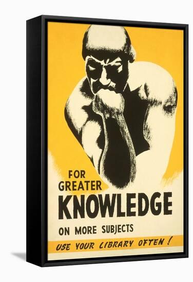 Library Poster with the Thinker-null-Framed Stretched Canvas