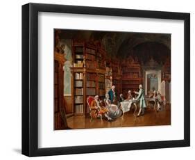 Library Scene, Late 19Th Century (Oil on Panel)-Johann Hamza-Framed Giclee Print