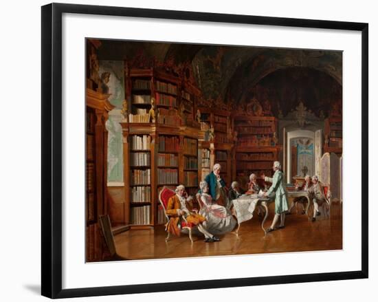 Library Scene, Late 19Th Century (Oil on Panel)-Johann Hamza-Framed Giclee Print