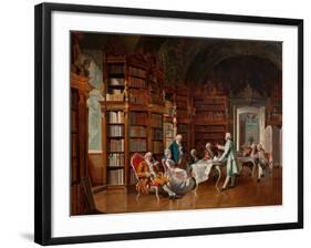 Library Scene, Late 19Th Century (Oil on Panel)-Johann Hamza-Framed Giclee Print