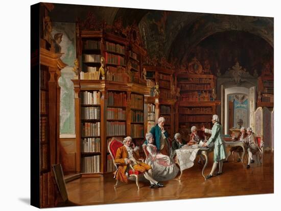 Library Scene, Late 19Th Century (Oil on Panel)-Johann Hamza-Stretched Canvas
